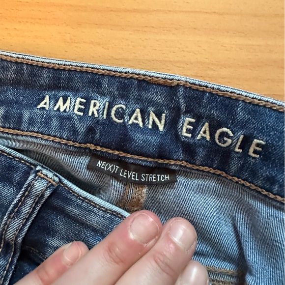 X-Long Ne(x)t Level Stretch American Eagle Ripped Blue Jeggings hi-rise jeans 0 - Picture 6 of 12